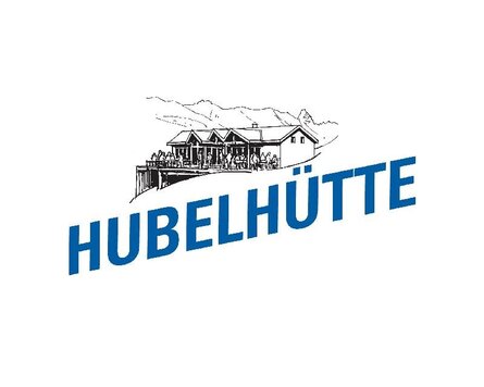 Blauer Schriftzug ziert Logo mit Illustration der Hubelhütte Davos. | © Davos Klosters Mountains